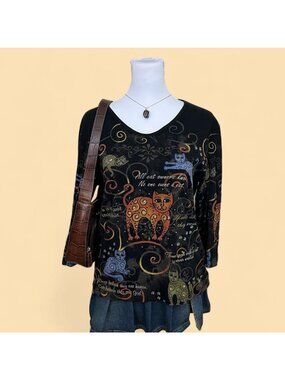 Y2K whimsical cat print long sleeve top